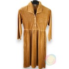 Vtg Smith   Hawken Velvet Dress Xs Mustard Gold Cottagecore Pockets Midi Buttons