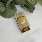 Vintage Gold Tone Metal Match Box Cover Clam Sea Shell With Matches