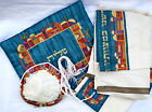 Set Tallit Embroidered Silk 16 x70  Jerusalem White Emanuel Man woman Kippa bag 