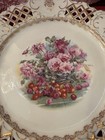 Antique Reticulated Pierced Cabinet Plate With Pink Roses Cherries Porcelain 12   
