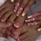 36pcs-nude Yellow 3d Flower Rhinestone Hand   Toe Press On Nail Set