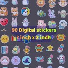 50 Kid-friendly Digital Stickers   Cute Kawaii Animals   Digital Download 