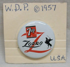 Vtg  7-up Collectibles Lithiated Label  1957 Zorro Pin  Opener  Santa  un-to  Ad