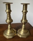 Pair Of Antique 19th Century  Early 1800s Brass Push Up Candlesticks