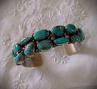 Native American Navajo Natural Mined Turquoise Sterling Silver Cuff Bracelet