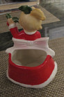 Vintage Christmas Relpo Holly Girl Holding Bells With A Big Bow Planter Figurine
