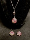 Fenton Art Glass Necklace    Earrings Set Sterling Silver Pink Rose 
