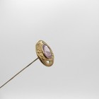 Antique Lavender Oval Faceted Stone W  Brass Surround  2 Flowers Hatpin Hat Pin