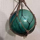 Turquoise Japanese Glass Ball Fishing Float With Brown Netting Decoration 12 