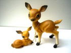 Vintage Reindeer Big Blue Eyed Mama   Baby Deer  Christmas Decor Hard Plastic