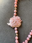 Vintage Natural Angel Skin Coral Bead Necklace Hand Carved  Floral Basket 169g