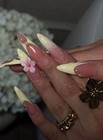 Enen Medium Almond 3d Floral Press-on Nails Pre-designed Pink Ivory
