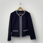 Talbots Braided-trim Jacket Navy Blue Sz 12