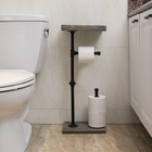 Gray Wood   Black Metal Toilet Paper Roll Dispenser Stand W  Storage   Top Shelf
