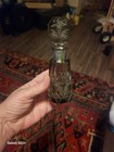 Vintage Cut Glass Smoky Grey Perfume Bottle Marked Made In Czechoslovakia Mint  