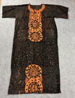 African Kaftan Dress Women Black Orange Tribal Print Boho Dashiki Maxi Tunic Loo