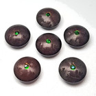 6 Vegetable Ivory Buttons W  Green Rhinestone Inlay Matching Set 14mm Vtg Rare