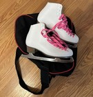 Riedell 110w Women   s Figure Ice Skates Size 11 White Pink Laces Guards Bag