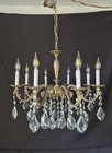 Antique Vintage French Chandelier Brass   Crystals Ceiling Light 8 Arms    27 in