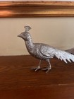 Vintage Silver Plated Pheasant Figurine Pair Male   Female 9  Long Menu Holders