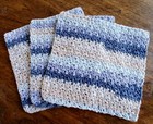 Set Of 3 Handmade Crochet Cotton Dishcloths  Washcloths   8   8  Denim