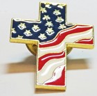 American Flag Patriotic Cross Religious Jewelry Enamel Lapel Pin