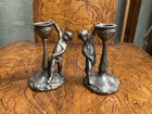 Antique Pair Silver Plated Figural Candle Sticks