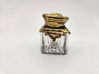Antique Victorian Brass Cherub Hinged Top Inkwell Clear Glass Textural Base