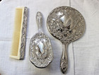 Dresser Set Hand Mirror Hairbrush Comb Vintage Vanity Table Silver Plated