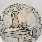 Vintage Stan Langtwait Signed Ceramic Wall Plaque Jug Goblet Bread