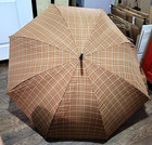 Vtg Polo Ralph Lauren Umbrella parasol Wood   Leather Handle Brown Plaid Fabric