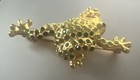 Vintage Monet  Signed Frog Rhinestone Brooch Pin Green   Clear  Gold Tone 2 5   