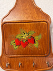 Vintage Wood Wall Hanging Key Mail Holder Cottage Core Strawberries