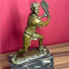 Tennis Player Bronze Statue Sports Sculpture Signed Milo Marble Decor Art Gift