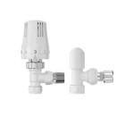 Radiator Valves X2 Pair White Thermostatic Angled Trv 15mm Central Heating Tap