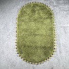 Retro 70s Bohemian Olive Green Pom Pom Bath Rug Oval Shag 20x32