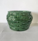Vintage Mcm  Green Pottery Planter  faux Basket   Usa