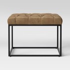 Trubeck Tufted Metal Base Ottoman Faux Leather Brown - Threshold 