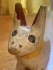 Antique Carved   Painted Wood Red Yellow White Cat Or Bunny Rabbit Folk Art Cool