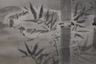 Antique Japan Scroll Painting Bamboo And Sparrow 1700 Kakejiku Art
