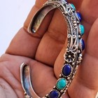 Vintage Navajo Old Pawn Sterling Silver Cuff Bracelet Turquoise Lapis Lazuli Stn