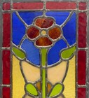 Vintage Stained Glass Floral Window Panel Art Nouveau Style Red Purple Flower