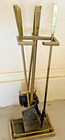Brass   Black Iron 4-pc Mcm Modern Heavy Fireplace Tools  as Is  For Restoration