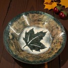 Vtg Copper Bowl Green Gold Maple Leaf Enamel Mid Century Modern Mcm 8 25 In X 2