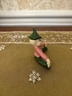 Vintage Ceramic Pixie Elf Figurine Sitting Touching Toes Japan With Pink Jacket