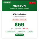 Verizon Prepaid Sim Unlimited 5g Data Talk Text Hotspot Plan Included 1 Or 3 Mo