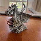 Rawcliffe Pewter Dragon W  Red Rose Heart   Crystals Figurine Usa Vintage