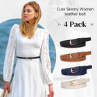 4 Pack Women Skinny Leather Belts Thin Waist Belt Gold Buckle Dress Jeans