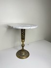Vintage Reticulated Brass Carrara Marble-top Table   Plant Stand Side Table