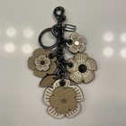 Coach Leather Tea Rose Cluster Charm Keychain Key Fob Chalk Beechwood Gunmetal